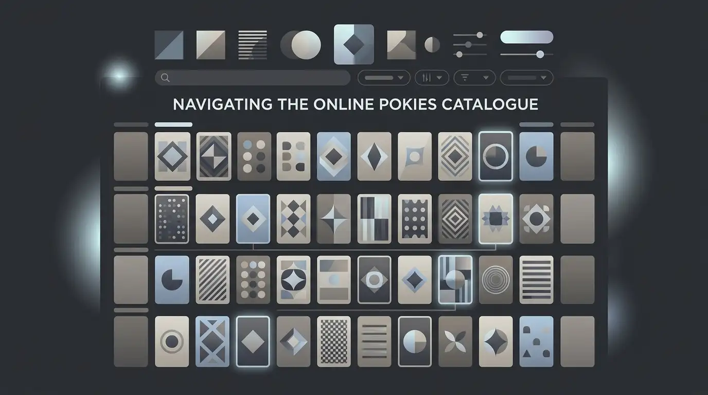 Editorial illustration of a structured pokies catalogue